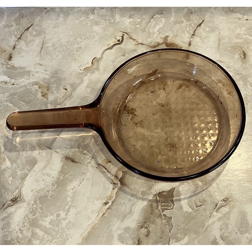 Vintage Amber Corning Ware Vision France 7" Frying Pan Skillet Waffle Design